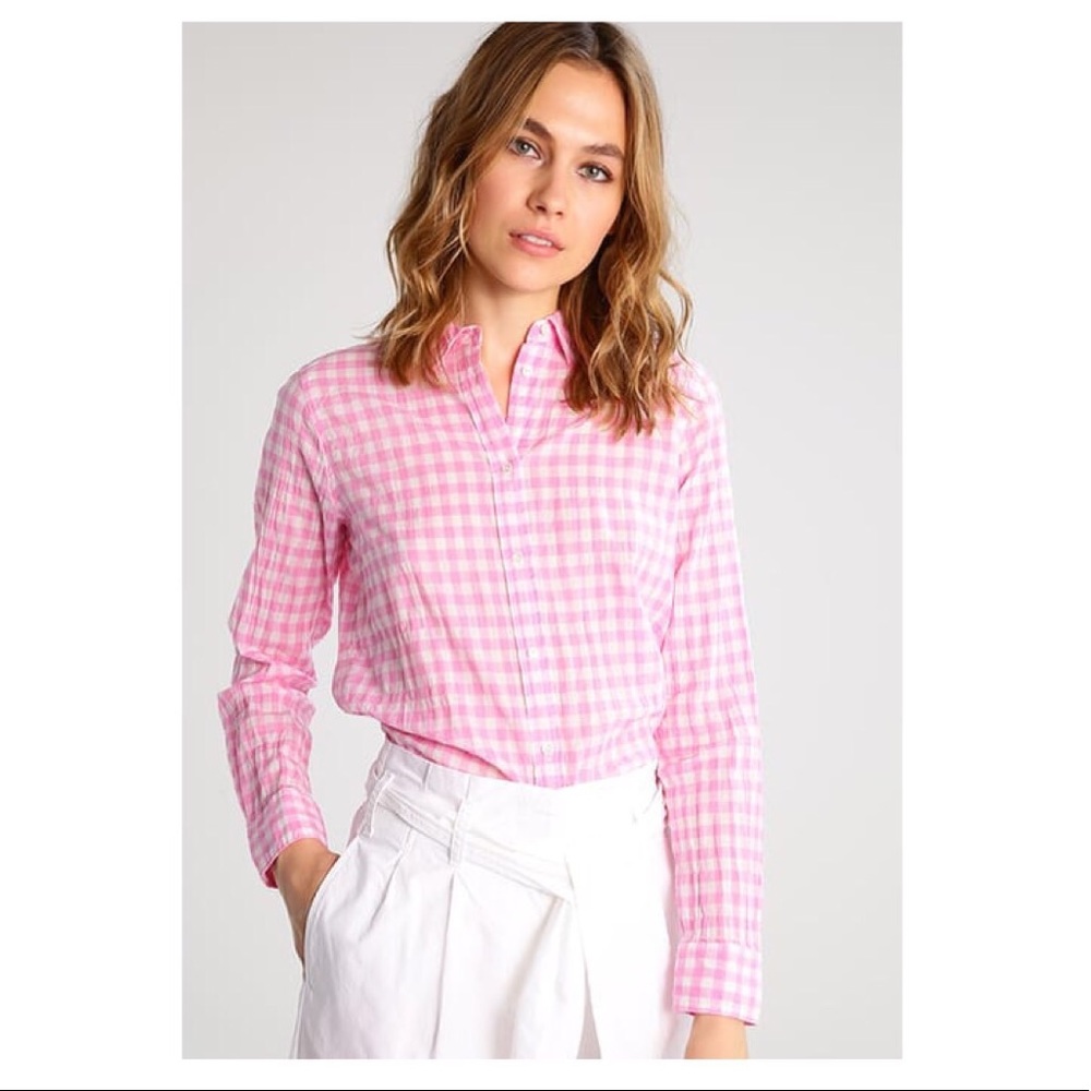 J Crew women’s Neon Pink Gingham Boy Top 4